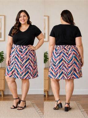 LuLaRoe Madison Skirt 2XL Multicolor Chevron A-Line Stretch